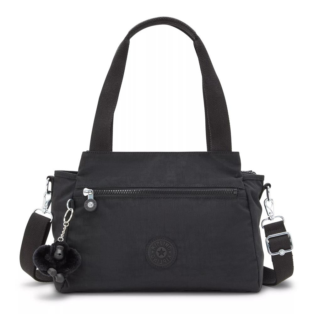 Kipling ELYSIA, mittelgroße Schultertasche, Black Noir (schwarz), Umhängetasche mit vielen Fächern