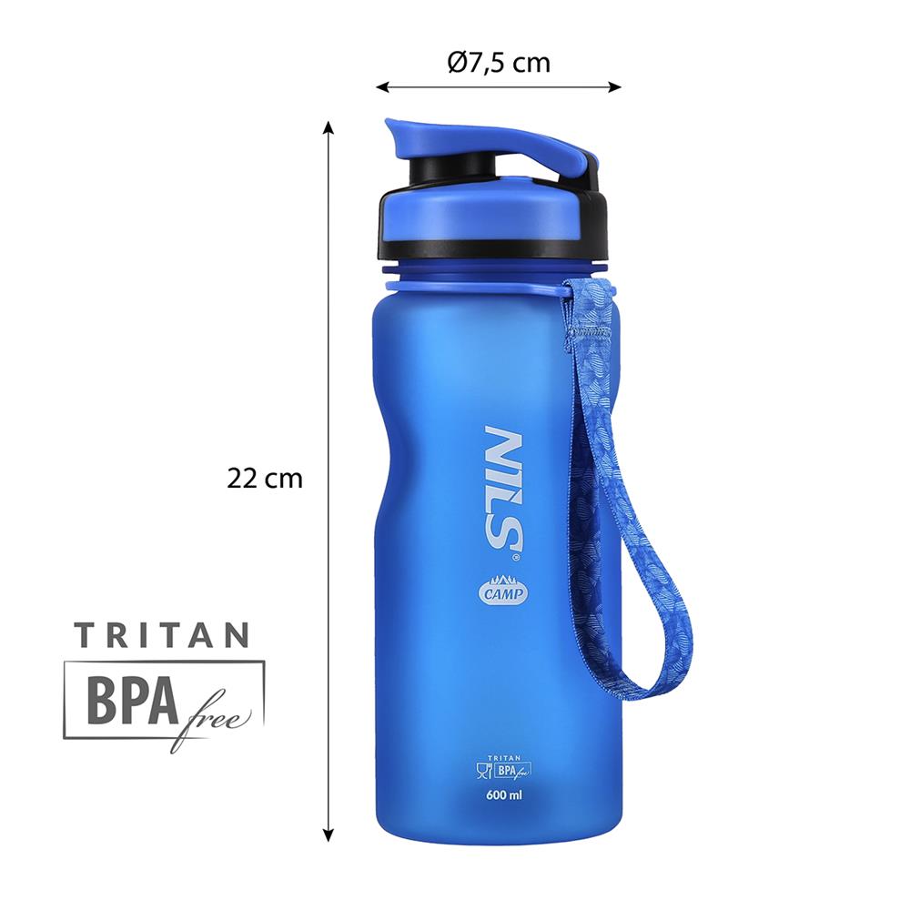 NILS CAMP Trinkflasche Tritan 600 ml blau für Camping Outdoor Sport Reisen