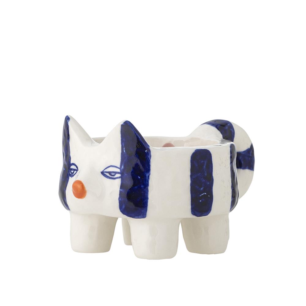 Bloomingville Caty Kerzenhalter aus Steingut in Blau – Katzen Kerzenhalter Set für Wohnzimmer