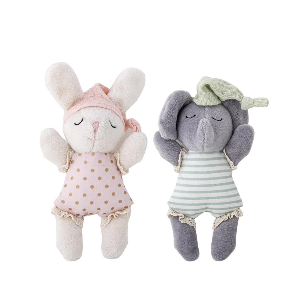 Bloomingville MINI Elie Puppe bunt - 2er Set Kuschelpuppen Hase & Elefant für Baby & Kinderzimmer