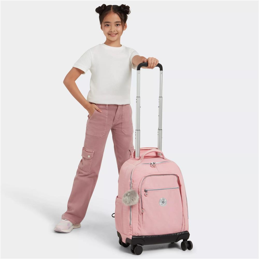 Kipling NEW ZEA, großer Kinder-Rucksack mit Rollen, Bridal Rose (rosa), Schulrucksack mit Laptopfach