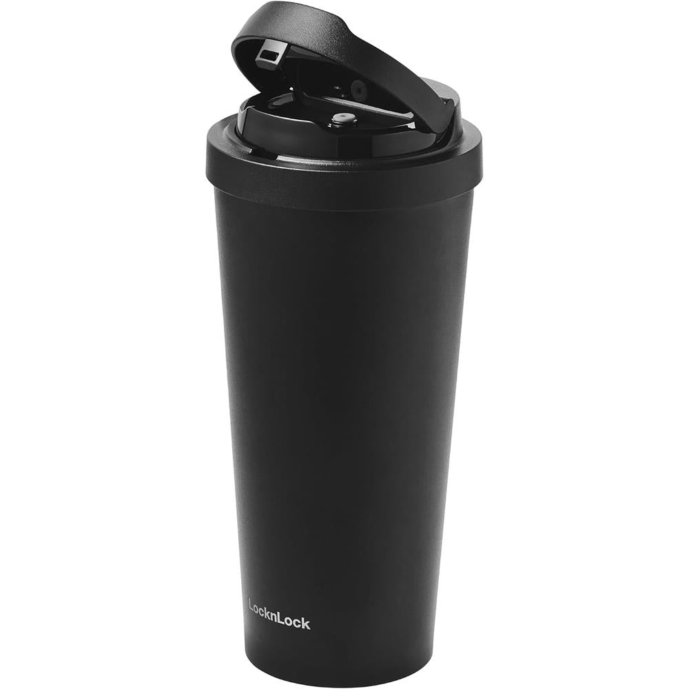 LocknLock Edelstahl-Thermobecher 550 ml mit One-Touch-Deckel, Schwarz