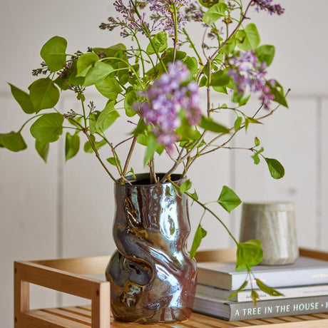 Bloomingville Apio Vase schwarz D14 cm aus Steingut – dekorative Vase für Wohnzimmer & Tischdeko