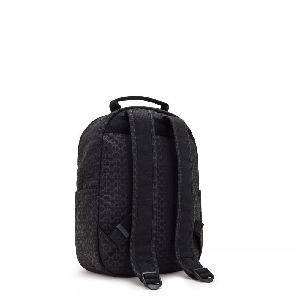 Kipling SEOUL S, kleiner Rucksack, Signature Emb (schwarz), Rucksack mit Tabletfach 11 Zoll