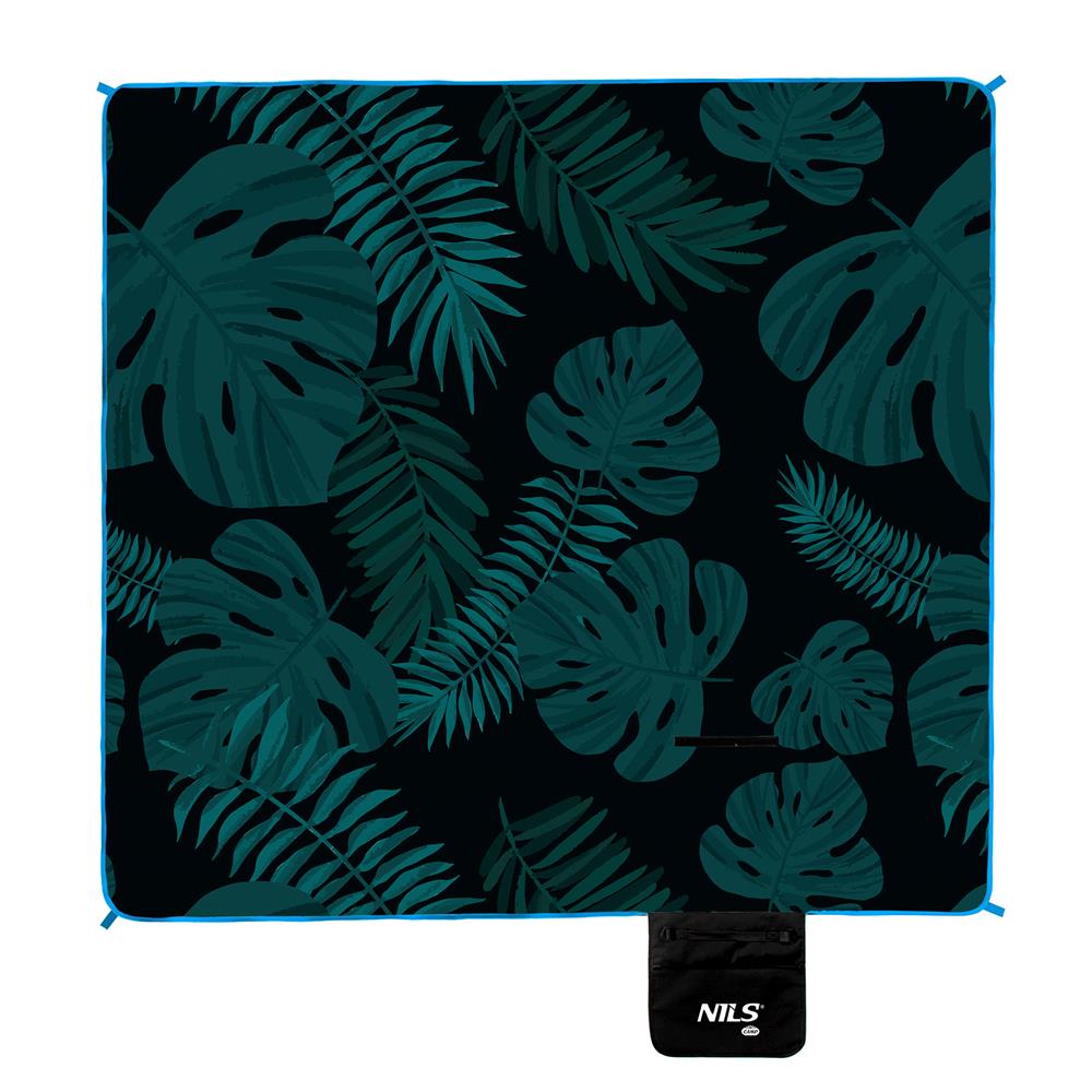 NILS CAMP Picknickdecke Grün Blätter 200x200 cm - große Outdoor Decke für Strand, Garten & Camping