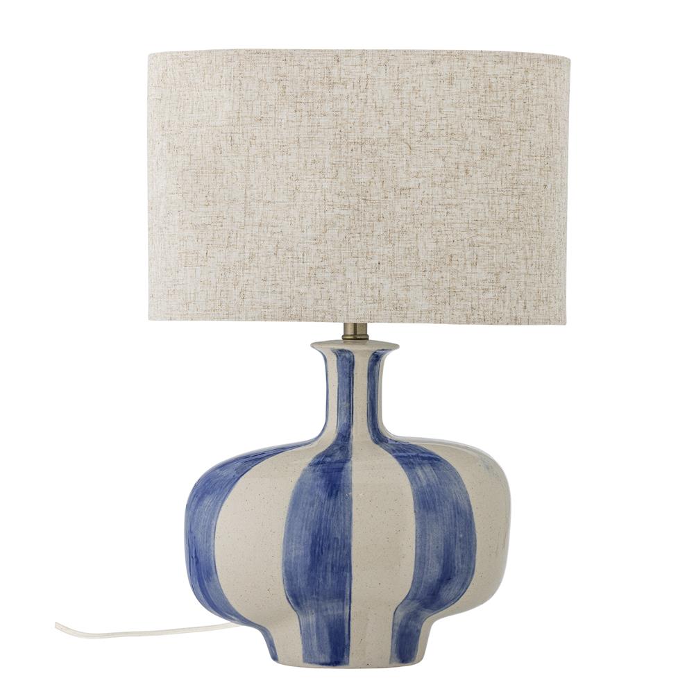 Bloomingville Alida Tischlampe bunt - Keramik Lampe mit Leinen Schirm für Wohnzimmer & Deko