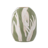 Bloomingville Adalena Deko-Vase – Künstlerische Steingut-Vase in Grün mit Handmotiv, 30,5 cm