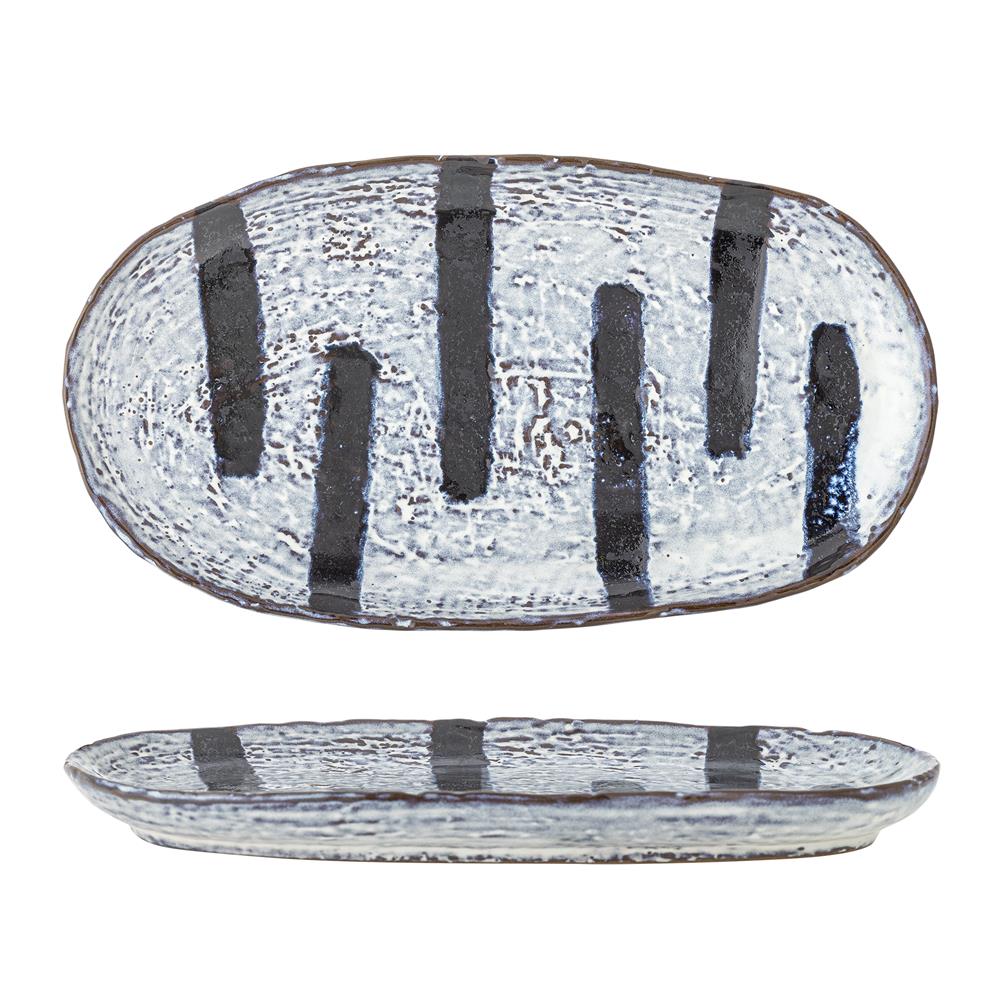 Bloomingville Ever Teller aus Steingut in Blau L24,5 x W13,5 cm – Servierteller für Tischdeko