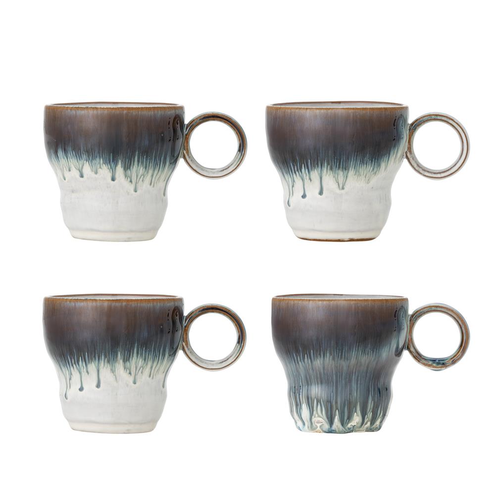 Bloomingville Nigel Becher aus Steingut in Blau 300 ml – 4er Set für Küche und Tischdeko