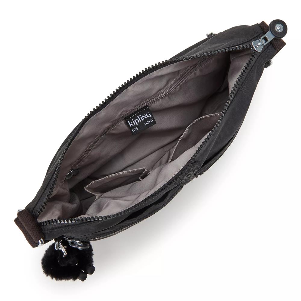 Kipling IZELLAH, mittelgroße Schultertasche, Black Noir (schwarz), Umhängetasche mit viel Stauraum