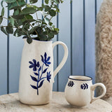 Bloomingville Eimy Tasse 4er Set 225 ml D9,5 cm blau - Steingut Tassen mit Blumenmotiv für Küche