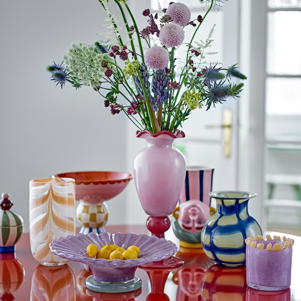 Bloomingville Frills Vase Rose Glas 34 cm Wellenrand