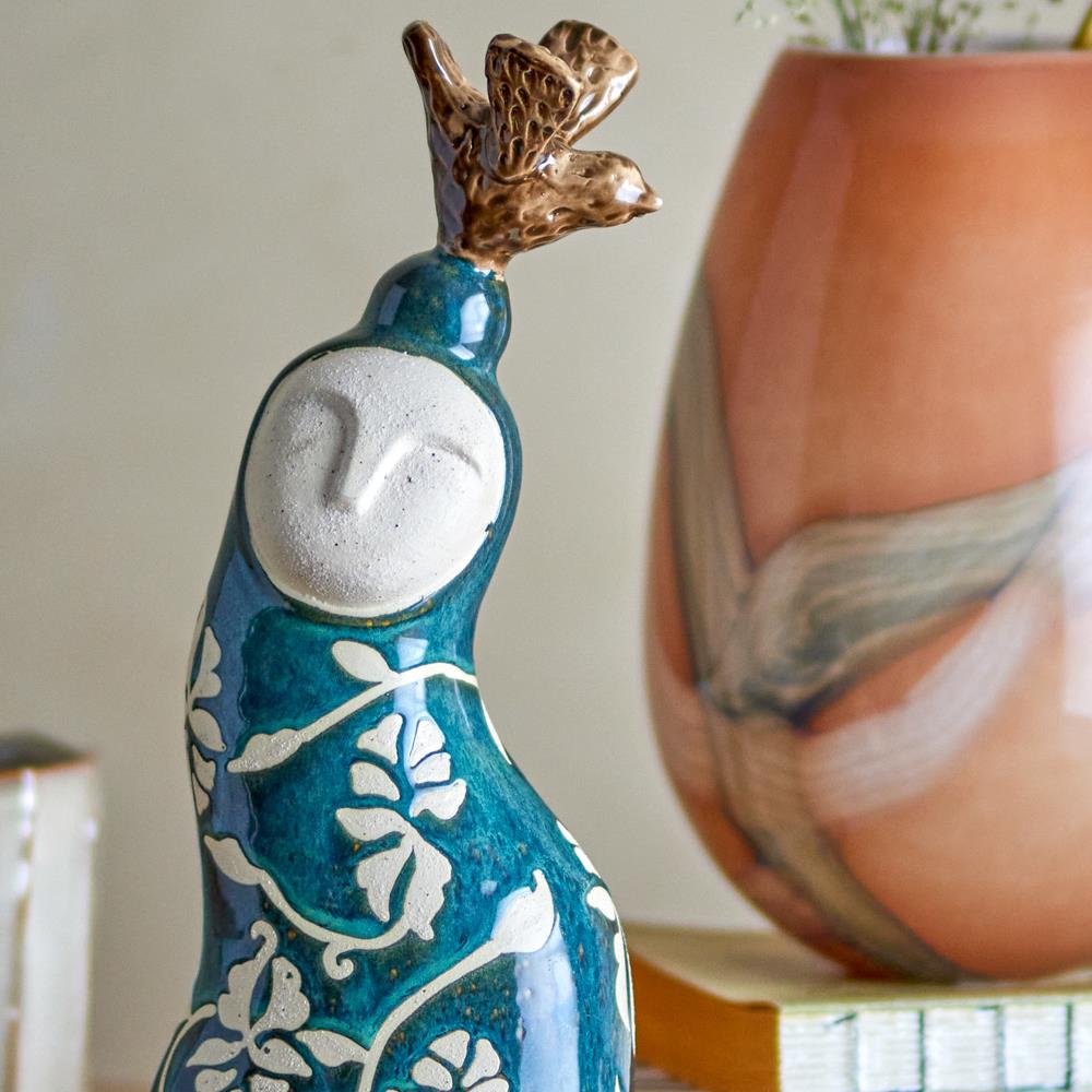 Bloomingville Layhan Deko aus Steingut in Blau – dekorative Skulptur fürs Wohnzimmer