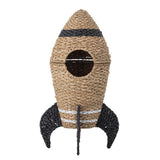 Bloomingville MINI Cosmina Korb braun/schwarz mit Deckel Rakete Seegras Aufbewahrungskorb Kinderzimmer