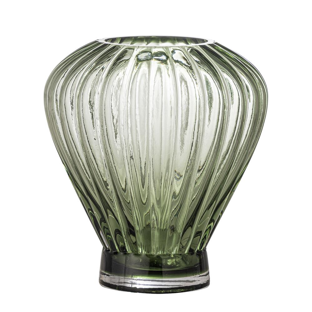 Bloomingville Reeve Vase grün D16,5 cm aus Glas – dekorative Glasvase für Wohnzimmer & Tischdeko