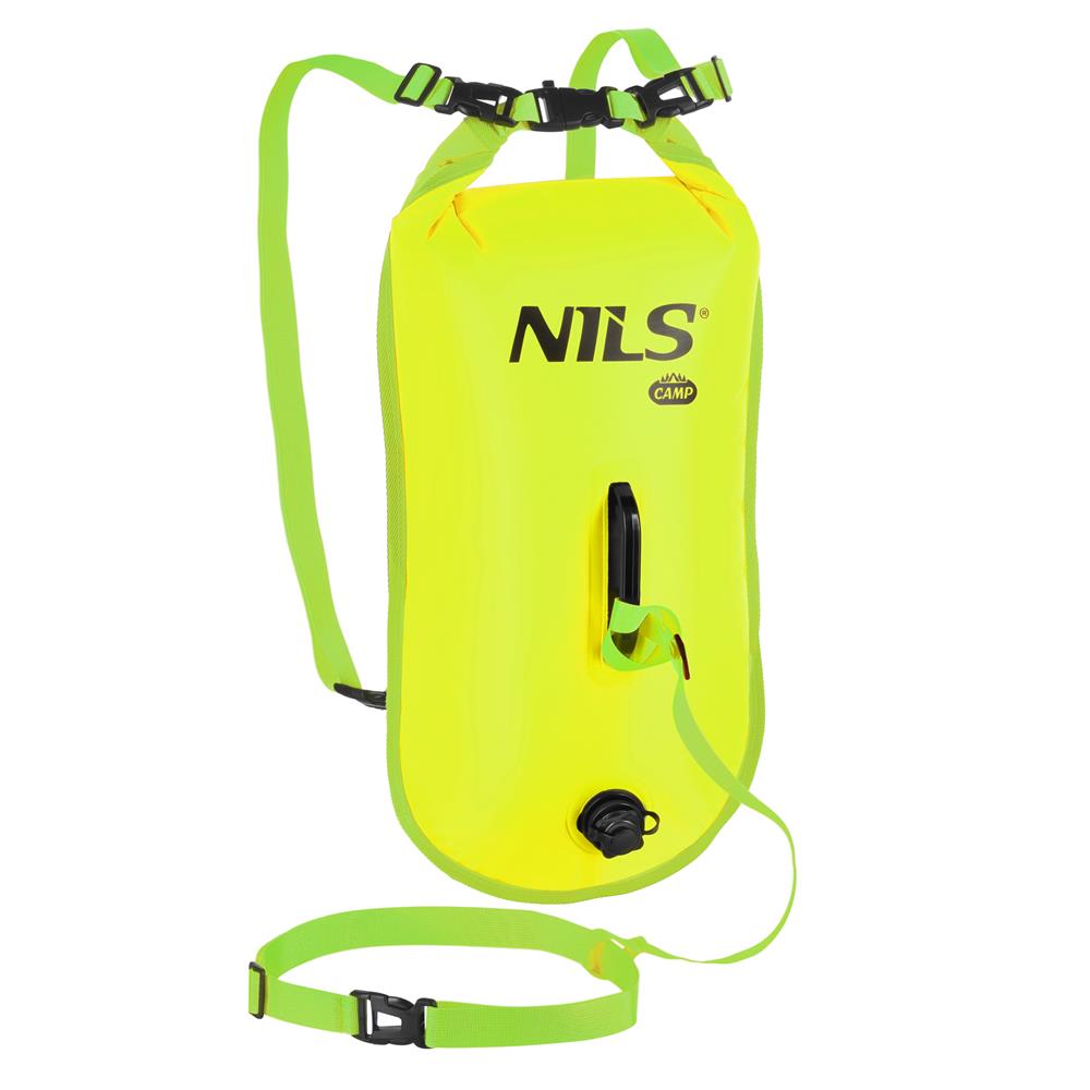 NILS CAMP Schwimmboje 3-in-1 Dry Bag 28L gelb Rucksack für Outdoor Wasser Sport