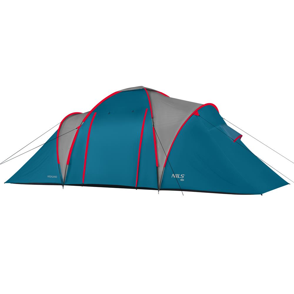 NILS CAMP Highland Zelt für 6 Personen Blau-Grau - großes Familienzelt mit Vorraum für Camping & Outdoor