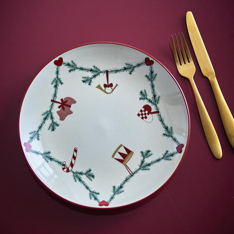Bloomingville Yule Weihnachtsteller, Natur, Steingut 25,5 cm mit Weihnachtsmotiv