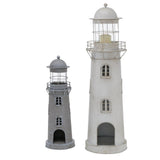 BOLTZE Laterne Leuchtturm 2-teiliges Set Metall Glas grau weiß Usedlook Skandi Deko