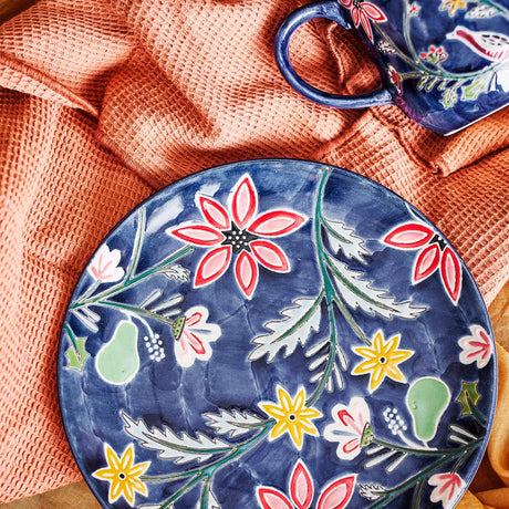 Bloomingville Meredith Teller 4er Set bunt - Steingut Teller handbemalt für Küche & Tischdeko