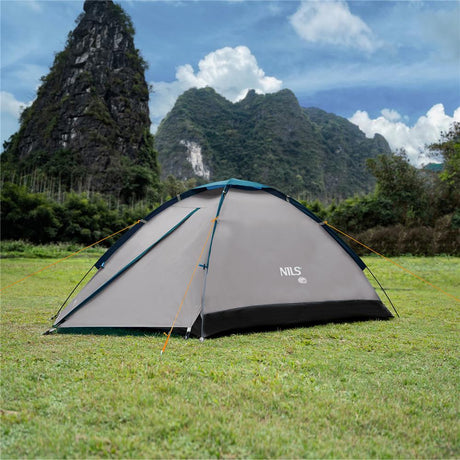 NILS CAMP Nightfall Zelt für 2 Personen in Grau - leichtes Campingzelt für Trekking, Berge & Outdoor