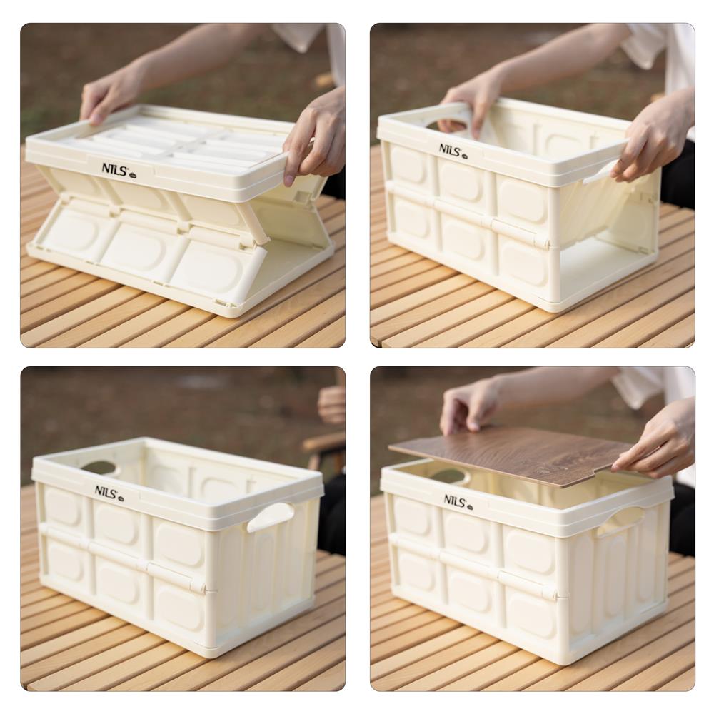 NILS CAMP faltbare Reisebox mit Tischfunktion 9L in Beige - kompakte Campingbox
