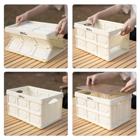 NILS CAMP faltbare Reisebox mit Tischfunktion 9L in Beige - kompakte Campingbox