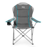 NILS CAMP Campingstuhl Hellgrau-Blau - großer gepolsterter Klappstuhl mit Armlehnen für Camping & Garten