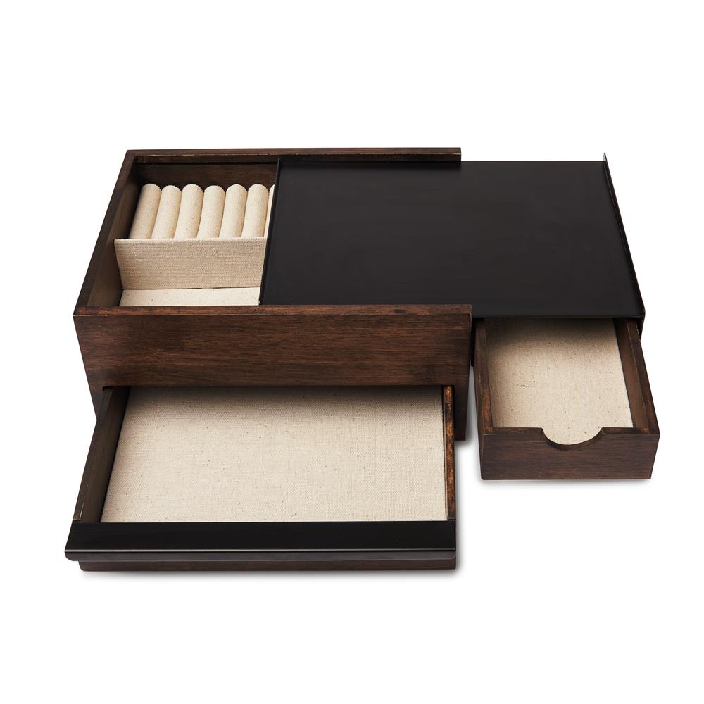 Umbra Stowit Design Schmuckkasten Schwarz/Walnuss moderne Schmuck Box mit Geheimfächern für Ringe Armbänder Uhren Halsketten Ohrringe und Accessoires