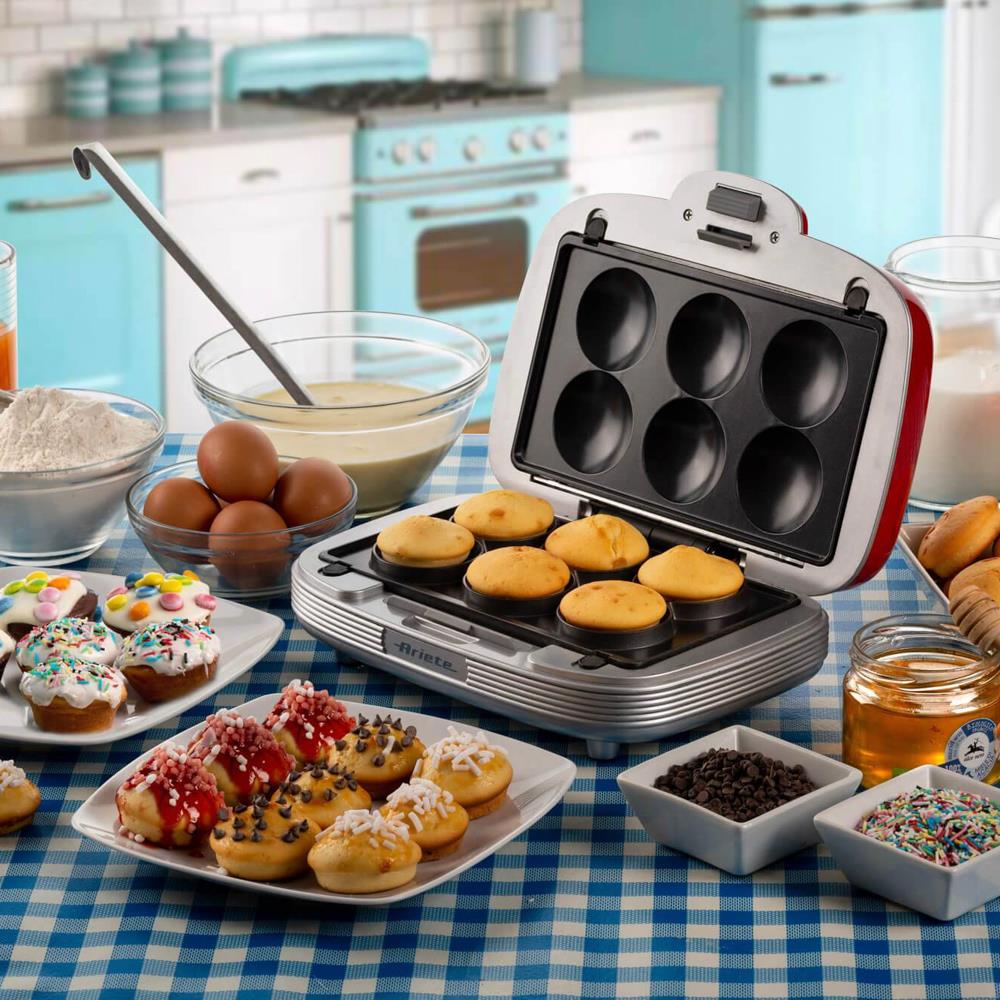 Ariete Party Time 3in1 Snack Maker, Rot, Donuts, Sandwiches, Cookies, Retro-Design, 50er Jahre-Stil