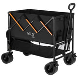 NILS CAMP Bollerwagen XXL 160L in Schwarz Orange - faltbarer Campingwagen mit Netzablage