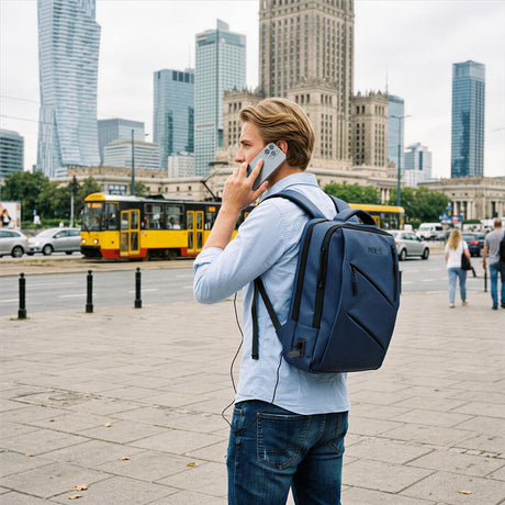 NILS Laptop Rucksack 15L Blau - mit USB- und USB-C-Anschlüssen Arbeit Schule Uni Reisen
