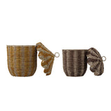 Bloomingville MINI Cikkeline Korb 2er Set bunt - Aufbewahrungskorb Seegras mit Deckel Kinderzimmer