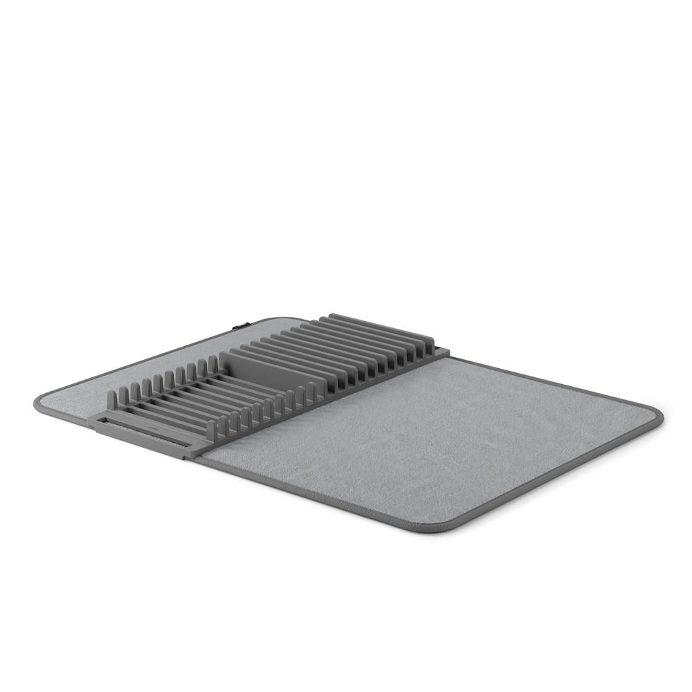 Umbra Udry Geschirr Abtropfgestell und Mikrofaser Abtropfmatte, Faltbar, Platzsparend, 61 x 45 cm, in Anthrazit