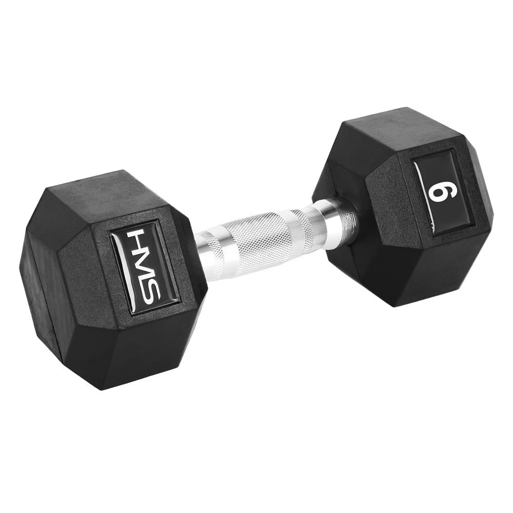 Kurzhantel 9 kg gummiert sechseckig Schwarz | HMS HEX PRO