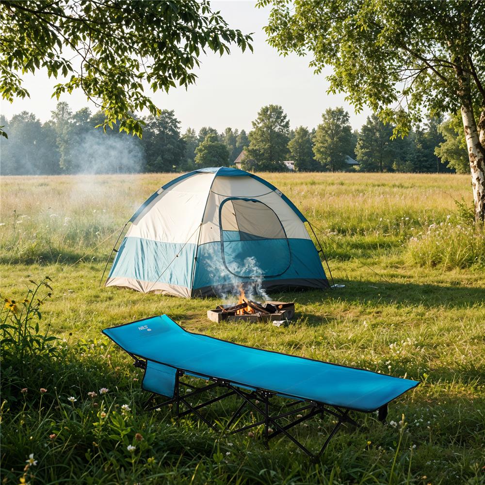 NILS CAMP Campingbett klappbar 190 cm blau Feldbett für Camping Outdoor Garten Reisbett