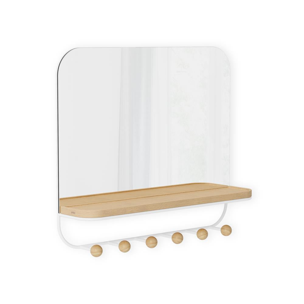 Umbra Estique Wandspiegel mit Ablage und 6 Haken, Accessoire Organizer für den Eingang, in Weiß