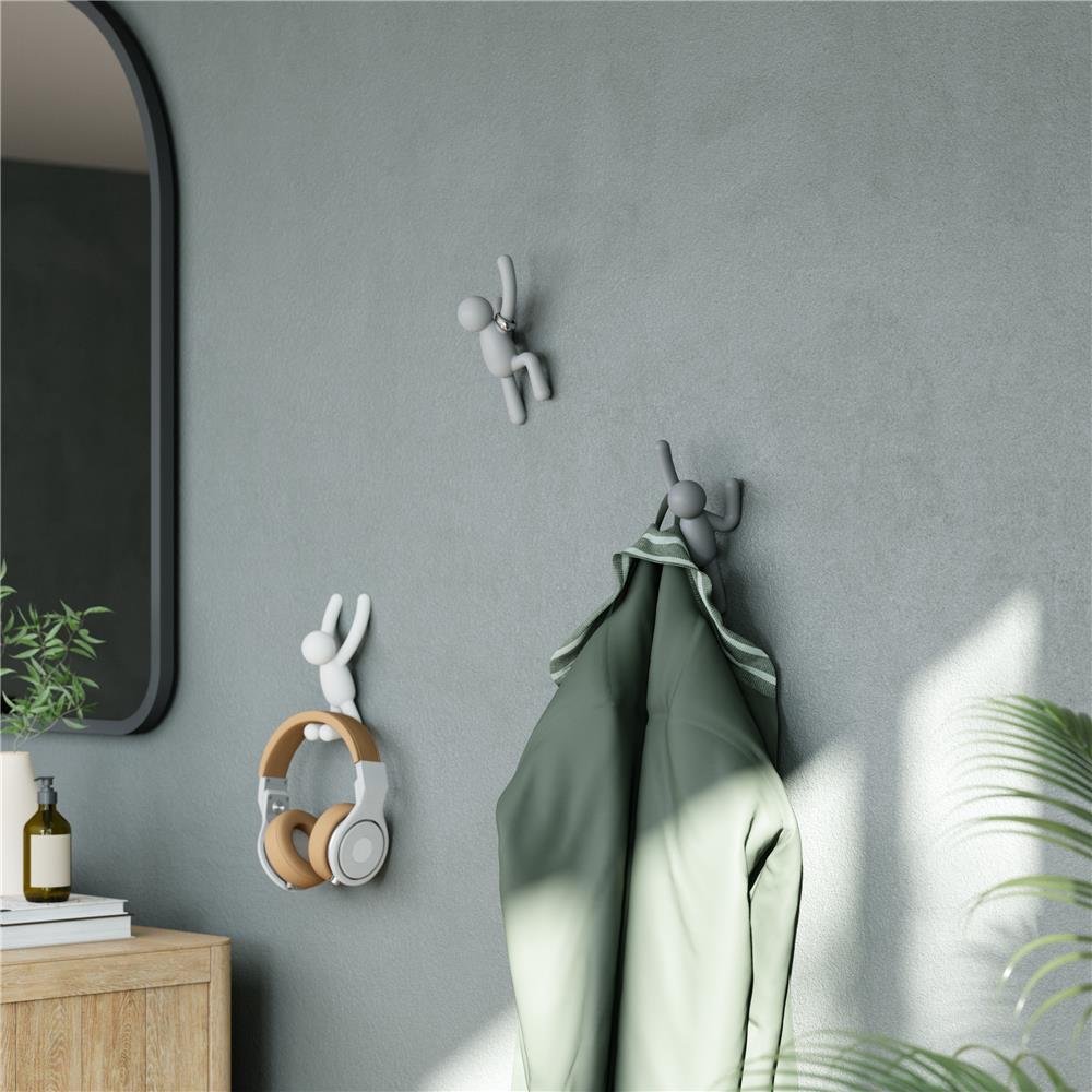 Umbra Buddy Haken 3er Set, Dekorative Wandhaken, Garderobenhaken in Grau