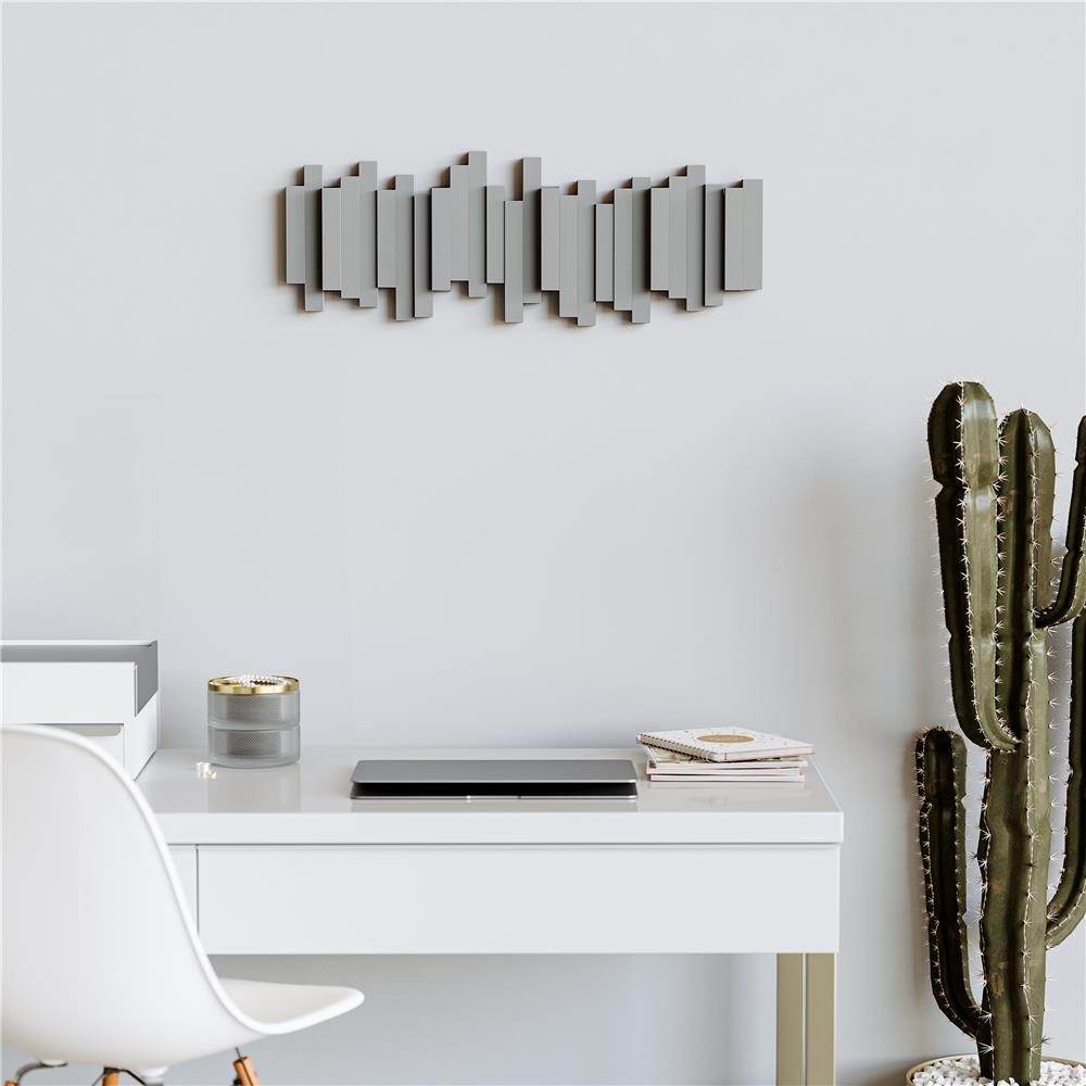 Umbra Stäbchen Garderobenhaken Grau Moderne und Platzsparende Garderobenleiste mit 5 Beweglichen Haken für Jacken Mäntel Schals Handtaschen