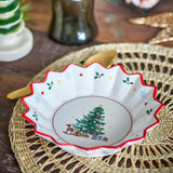 Bloomingville Naive Weihnachtsschale, Rot, Keramik 460 ml mit Tannenbaum-Motiv