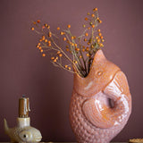 Bloomingville Harvey Vase Braun Steingut Fischform mediterran 24cm
