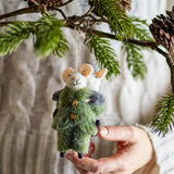 Bloomingville Peo Weihnachtsanhänger Grün Wolle Mäuse Deko zum Aufhängen