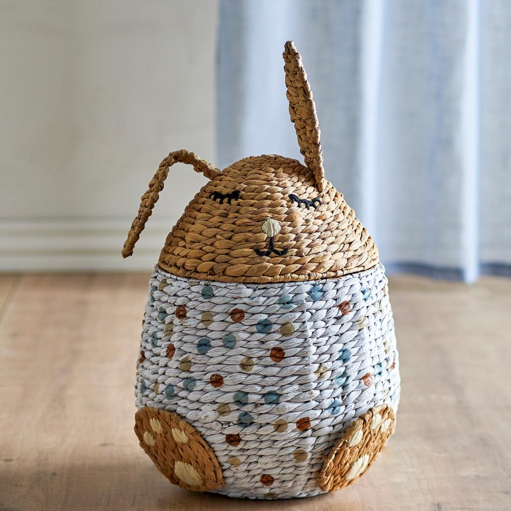 Bloomingville MINI Villja Korb mit Deckel natur - Hasenkorb aus Wasserhyazinthe für Kinderzimmer & Aufbewahrung
