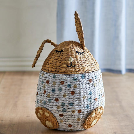 Bloomingville MINI Villja Korb mit Deckel natur - Hasenkorb aus Wasserhyazinthe für Kinderzimmer & Aufbewahrung
