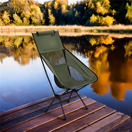 NILS CAMP ultraleichter Klappstuhl in Khaki - kompakter Campingstuhl mit hoher Rückenlehne