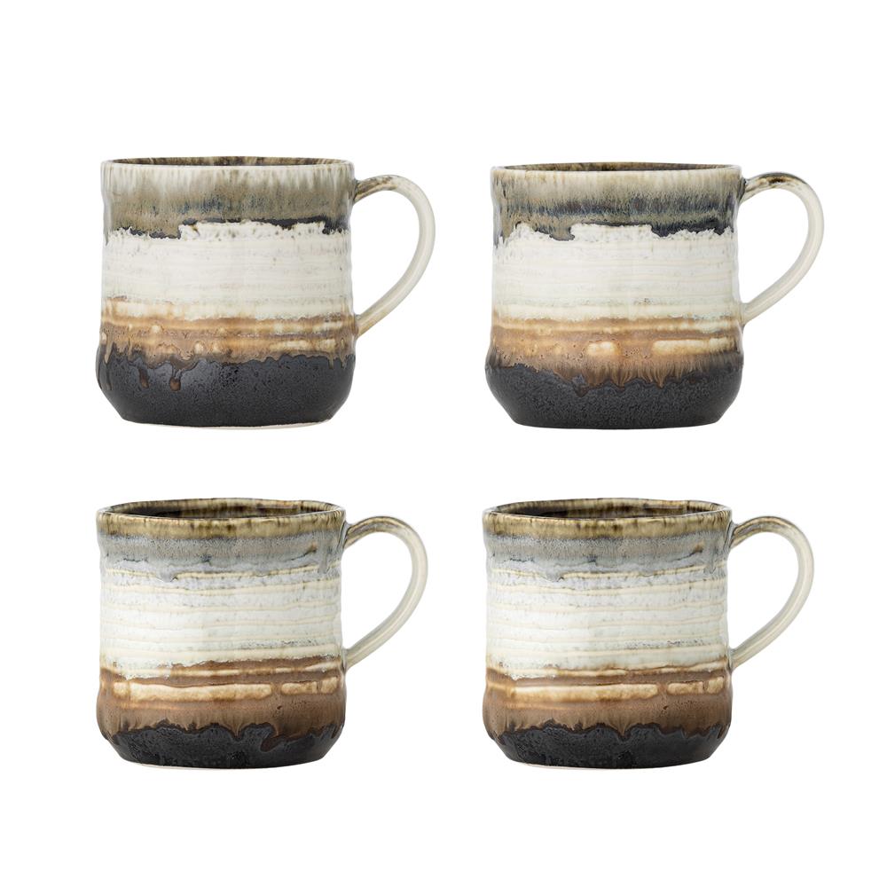 Bloomingville Deana Becher aus Steingut in Braun 380 ml – 4er Set für Küche und Tischdeko