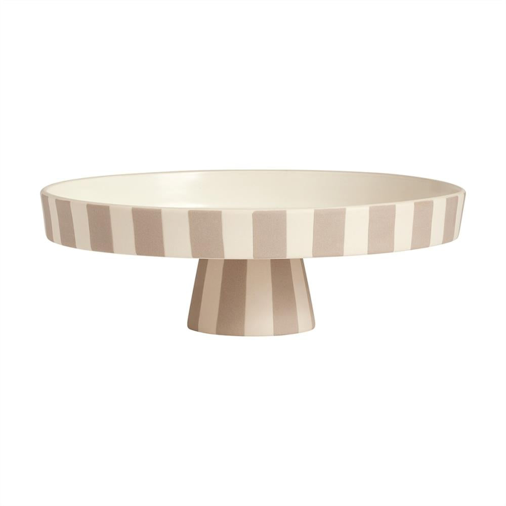 OYOY Toppu Tablett - 27x9 cm, Beige/Grau gestreift - als Tortenständer, Tortenplatte, Obstschale
