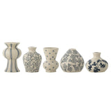 Bloomingville Quinto Vase 5er Set blau - Steingut Mini Vasen handbemalt für Tischdeko