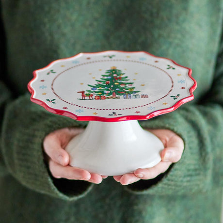 Bloomingville Naive Kuchenteller aus Keramik in Rot – Weihnachtsteller für Küche und Tischdeko
