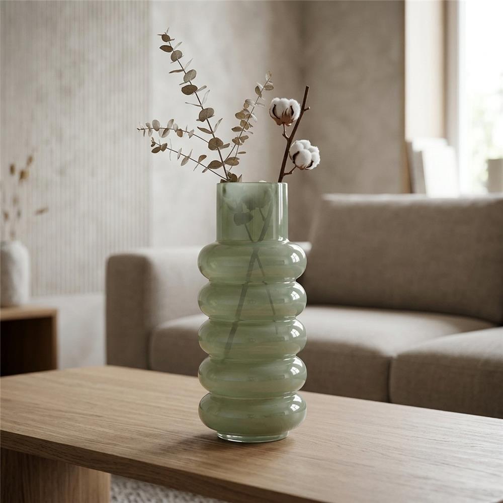 BOLTZE Vase Ribbo Glas hellgrün rund 35 cm glänzend moderne Blumenvase